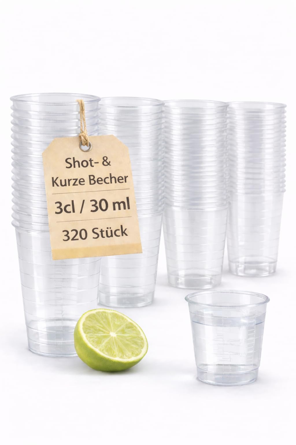 buxmed 80 Stück Shotbecher transparent 3 cl mit Skala – Schnapsgläser Plastik, Shotgläser, Pinnchen, Becher für Shots, BPA frei, stapelbar, Party Zubehör & Dosierbecher