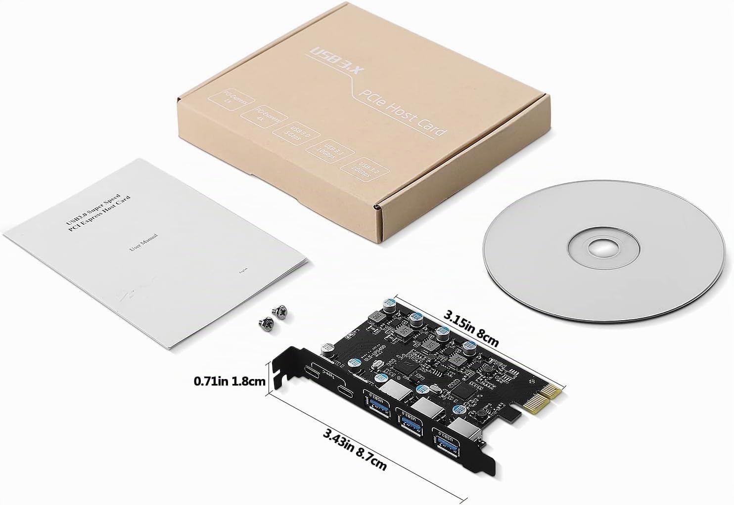 Tarjeta PCIe USB C de 5 Puertos y 25 W de Potencia, Tarjeta de expansión PCI Express USB 3.0 de 5 Gbps (3 Puertos Tipo A y 2 Tipo C), Carga rápida para PC de Escritorio