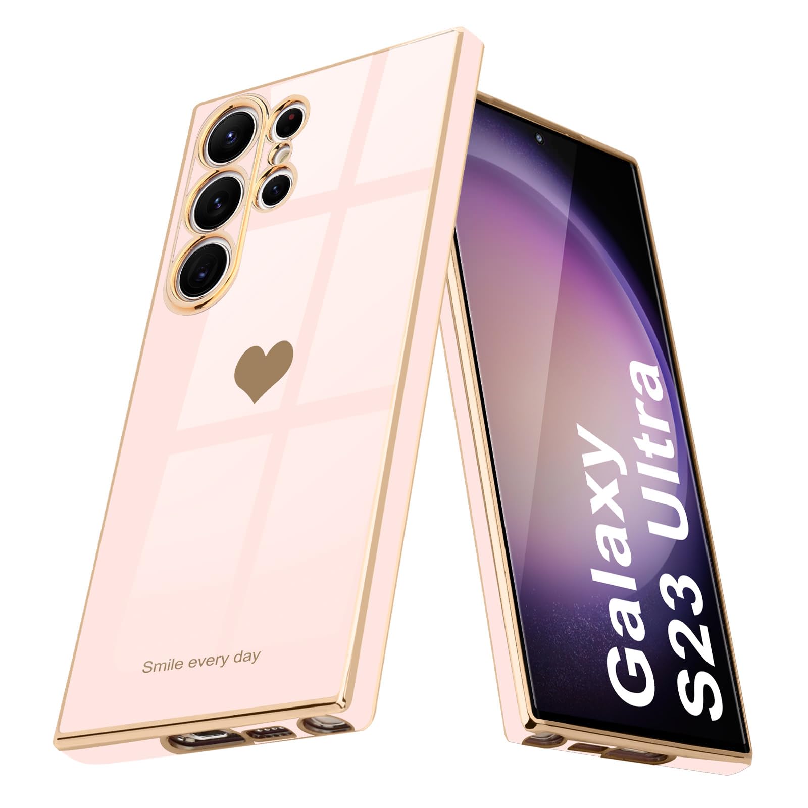 Teageo Kompatibel mit Samsung Galaxy S23 Hülle, Süße Herzmuster Mädchen Handyhülle Luxuriös Galvanisierte Glitzer Weich TPU Kameraschutz Kratzfest Stoßfest Schutzhülle für Galaxy S23 Schutzhülle