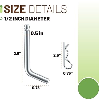 16902 5th Wheel Replacement Pins & Clips Compatible with CURT, 1/2 Diameter, Fit 5th Wheel Legs, Rollers and Rail Gooseneck Hitches