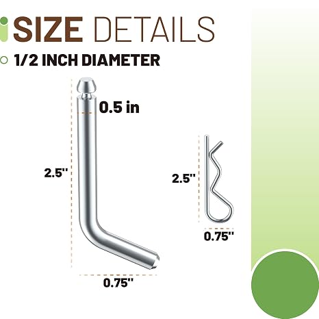 16902 5th Wheel Replacement Pins & Clips Compatible with CURT, 1/2 Diameter, Fit 5th Wheel Legs, Rollers and Rail Gooseneck Hitches