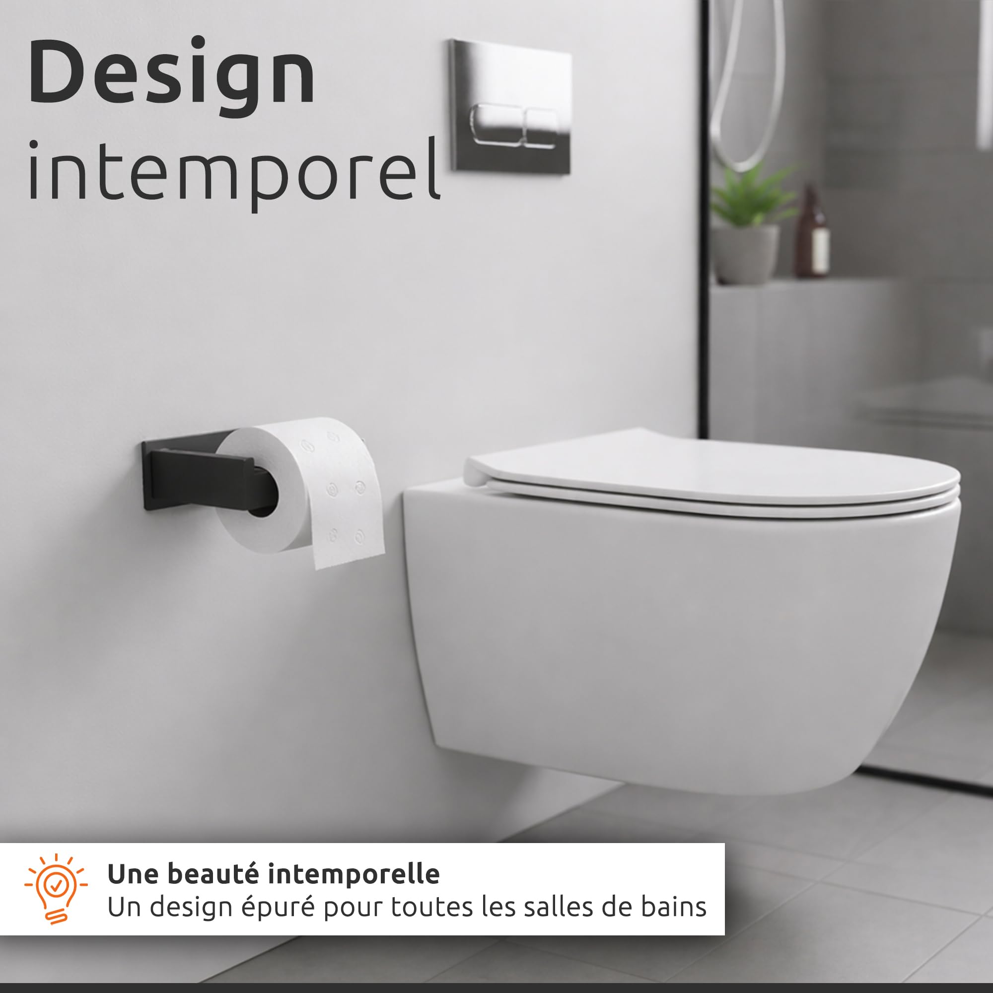 ECENCE 1x Porte Papier Toilette et 2X Crochets, adhésif - Support Papier Toilette - Accessoires de Salle de Bain - en Acier Inoxydable 304 Noir