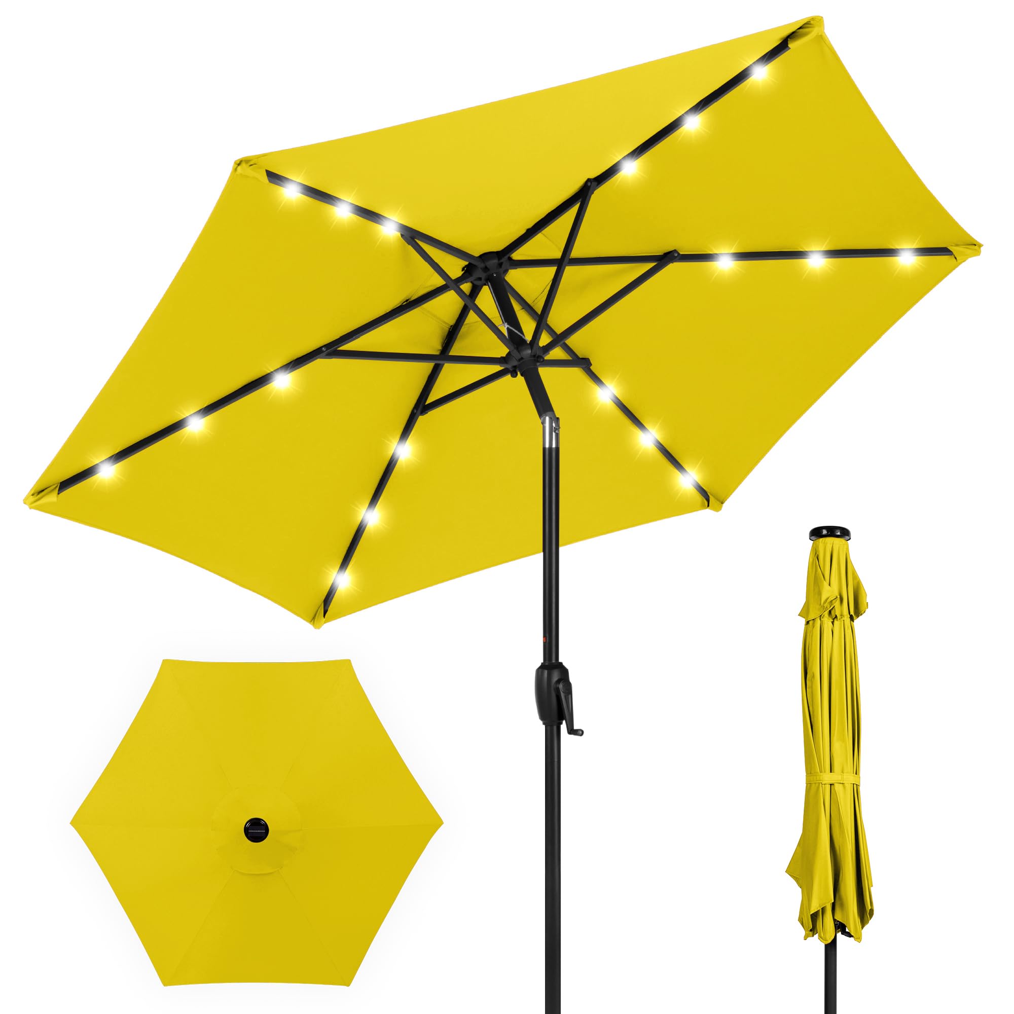 Best Choice Products 7.5ft Solar Umbrella LED Lighted Patio Umbrella, Table Market Umbrella with Tilt and Crank, Outdoor Umbrella for Garden, Deck, Backyard, Pool and Beach