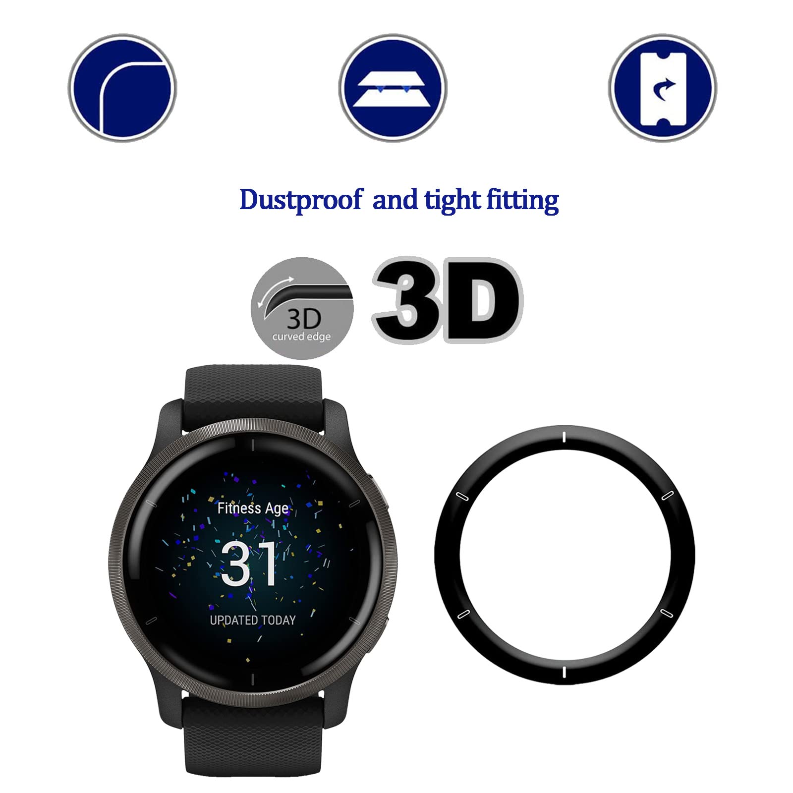Pellicola Protettiva Per Garmin Venu 2, 4 Pezzi, Anti Graffio, Senza Bolle, Copertura 3D Completa, Trasparente HD