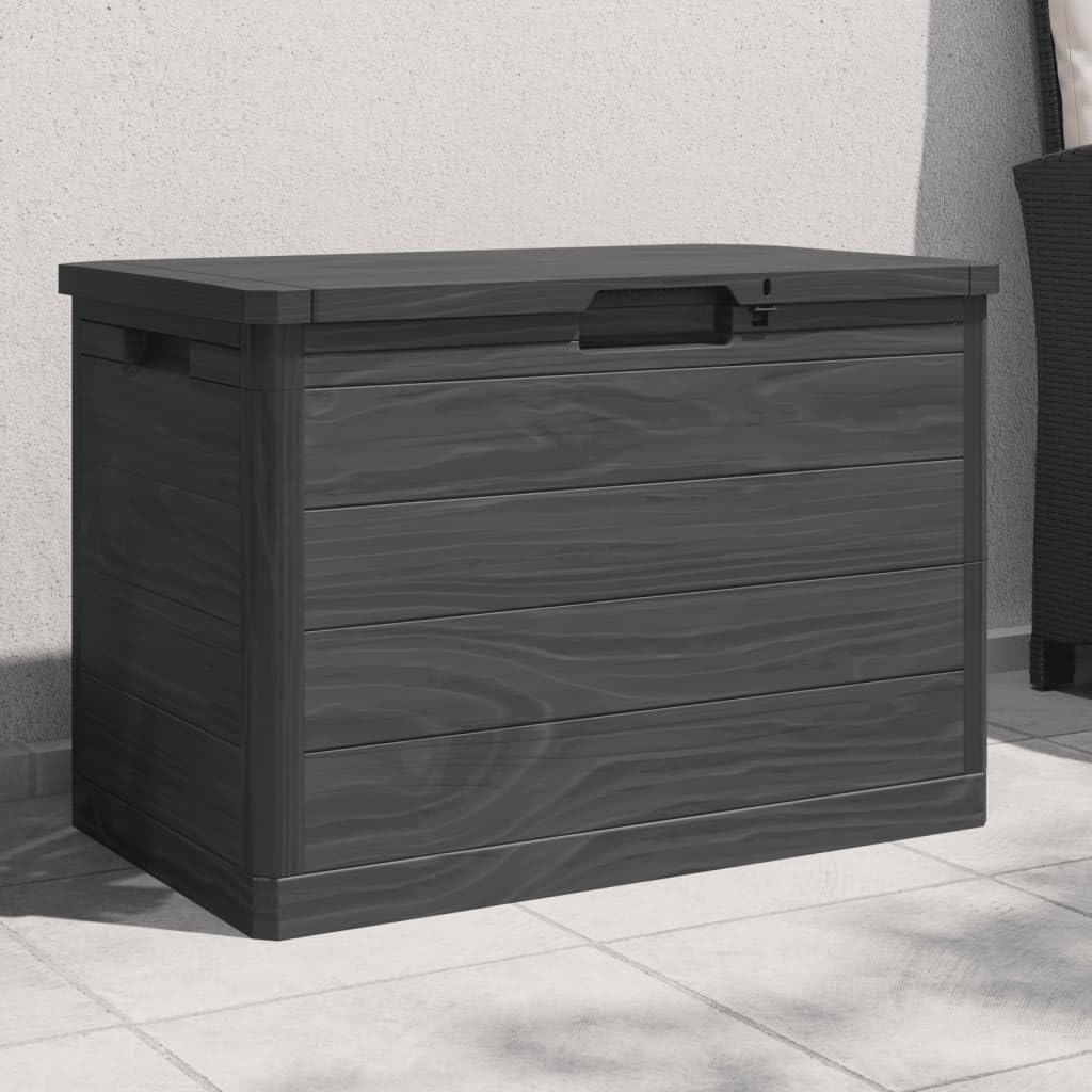 Outdoor-Kissenbox Anthrazit 77,5x44,5x53 cm wetterfeste Kunststofftruhe mit Stauraum für Garten, Balkon, Terrasse, wasserdicht, abschließbar, Holz-Optik, 160 Liter Fassungsvermögen