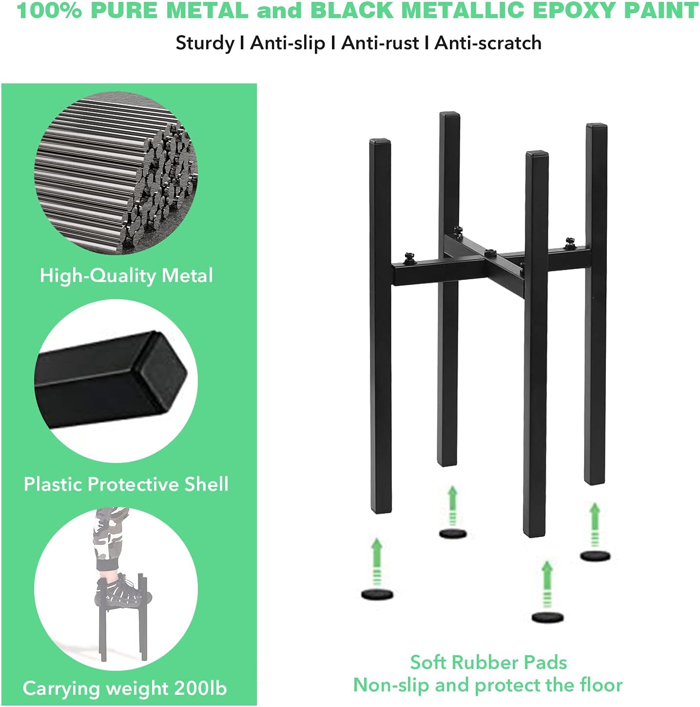 Adjustable Plant Stand, Mid Century Modern Plant Stand -Wobble & Rust Free, Easy Install, at will Adjustable Metal Plant Stands Indoor and Outdoors Fits 10-14 Inches Pot (black) (1 Pack)