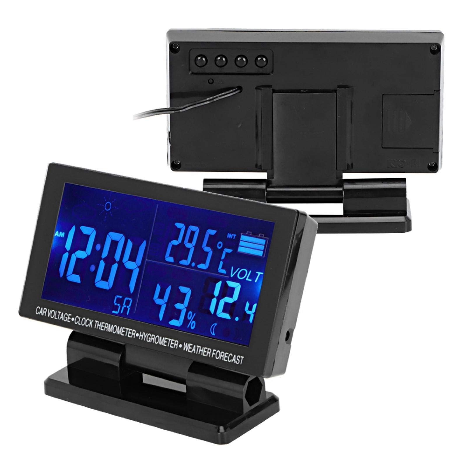 Multifunktionales 12V Auto Auto LCD Digitaluhr Thermometer Hygrometer Wettervorhersage Temperatur Spannungsmesser Monitor