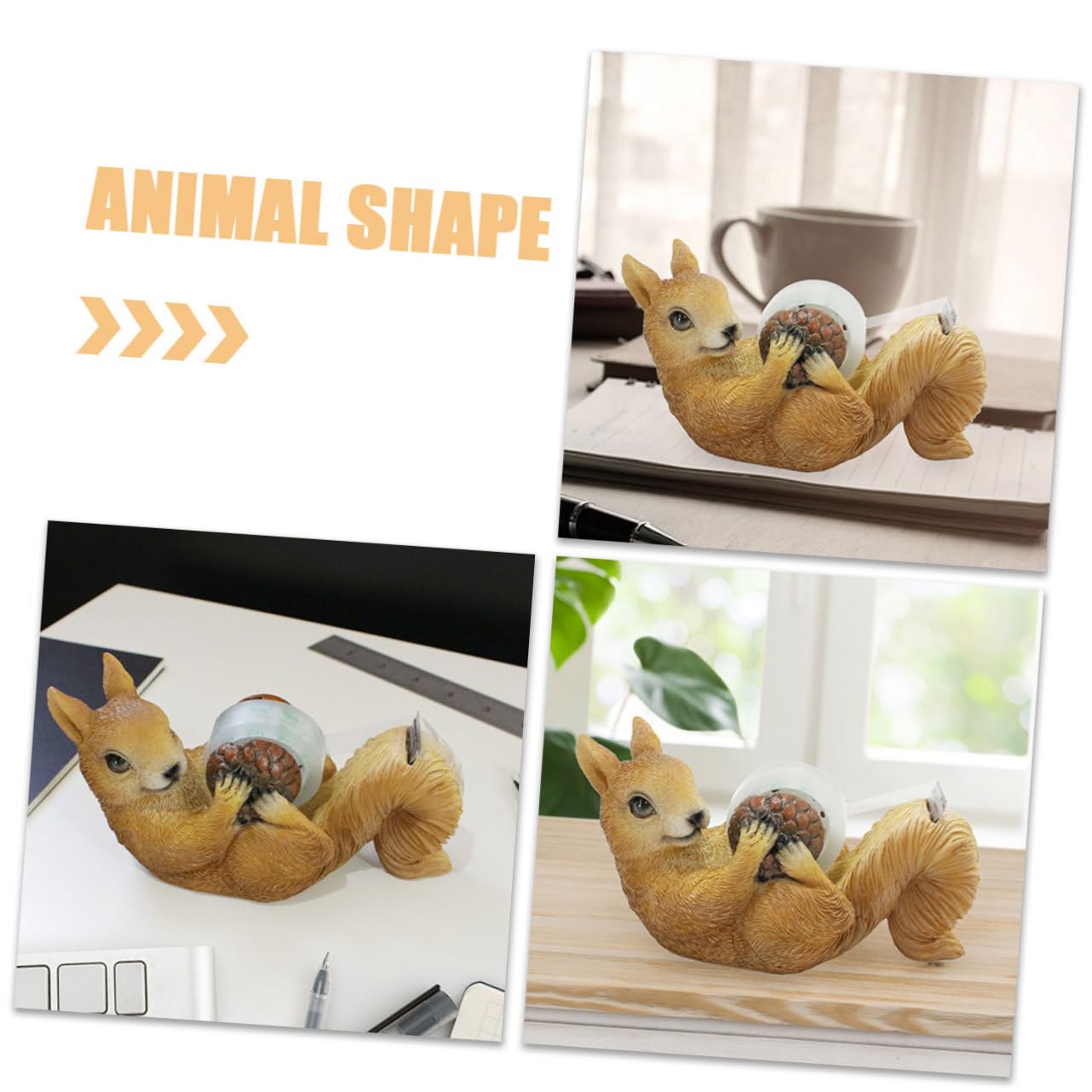 4 Stück Niedlicher Eichhörnchen Klebebandspender aus Resin Stabiler Tape Holder und Dekorativer Schreibtisch Organizer Vielseitiger Tape Cutter für Büro und Zuhause