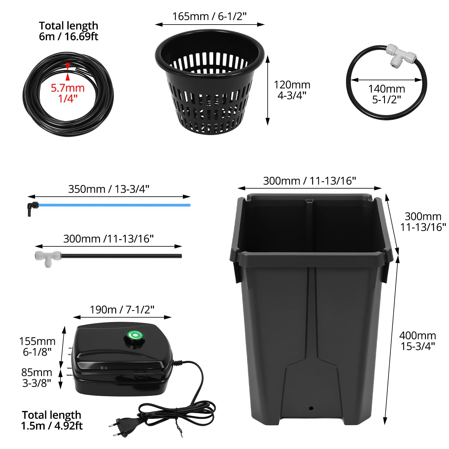 QWORK® DWC Sistema de Cultivo hidropónico, Cultivo en Aguas Profundas de 27 litros, Sistema hidropónico, con Kit de Goteo para Maceta, Bomba de Aire de 8W, 2 Cubos