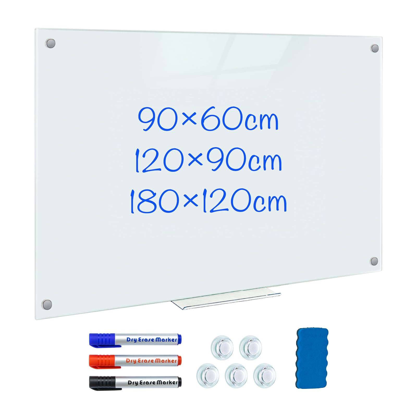 maxtek Tableau Magnétique Verre Trempé, 90 x 60 cm Tableau Blanc Effaçable Mural, Morden Whiteboard sans Cadre, Inklusive 5 Néodyme Aimants, 3 Markers, 1 Gomme, pour Club d'affaires, Bureau, Domicile