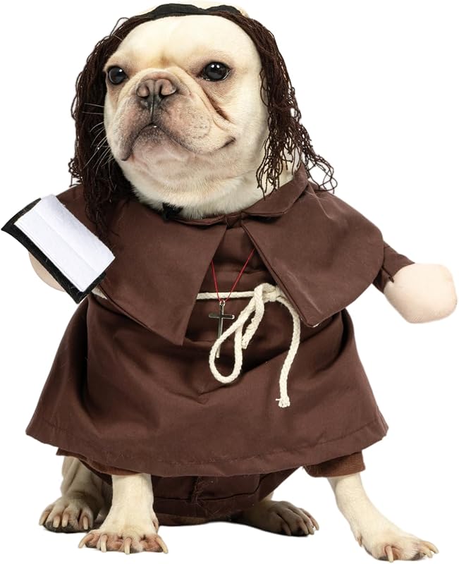 Fantasia de Padre para Cães e Gatos NACOCO com Chapéu e Algodão Marrom Tamanho M