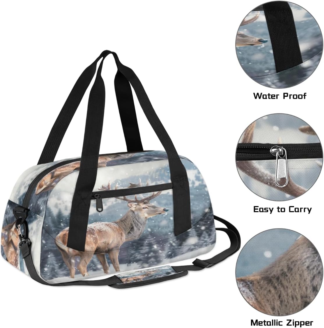 Kids Travel Duffle Bag Weekender Overnight Bag Gym Tote for Boy Girls Carry On Workout Duffel Bag(Deer Winter Mountain)
