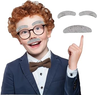 HyperFun Fake Mustache Old Man Costume Kit Stick-on Grey Fake Beard and Fake Eyebrows