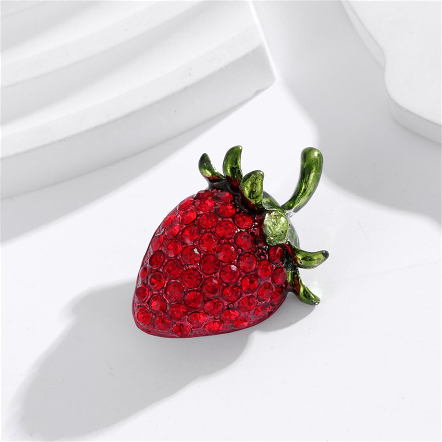 Dreuyet Strawberry Brooch Pin for Women Rhinestones Red Strawberry Brooch Cute Enamel Fruit Laple Pins Dainty Elegant Christmas Wedding Birthday Holiday Decor Jewelry - Image 3