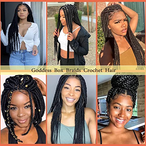 6 Packs 18 Inch 144 Strands Goddess Box Braids Crochet Hair Pre Looped Crochet Hair Goddess Braid Hair Crochet Braids For Black Women Braiding Hair (1B) #TOP6