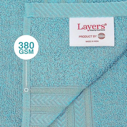 Image of Layers 100% Cotton Bath Towel | True Care Collection | 380 GSM Super Absorbent | Soft & Quick Dry | Shrink & Pill Resistant | Blue Solid Minimalist | 1 Piece for Men & Women | 60 x 120 cm