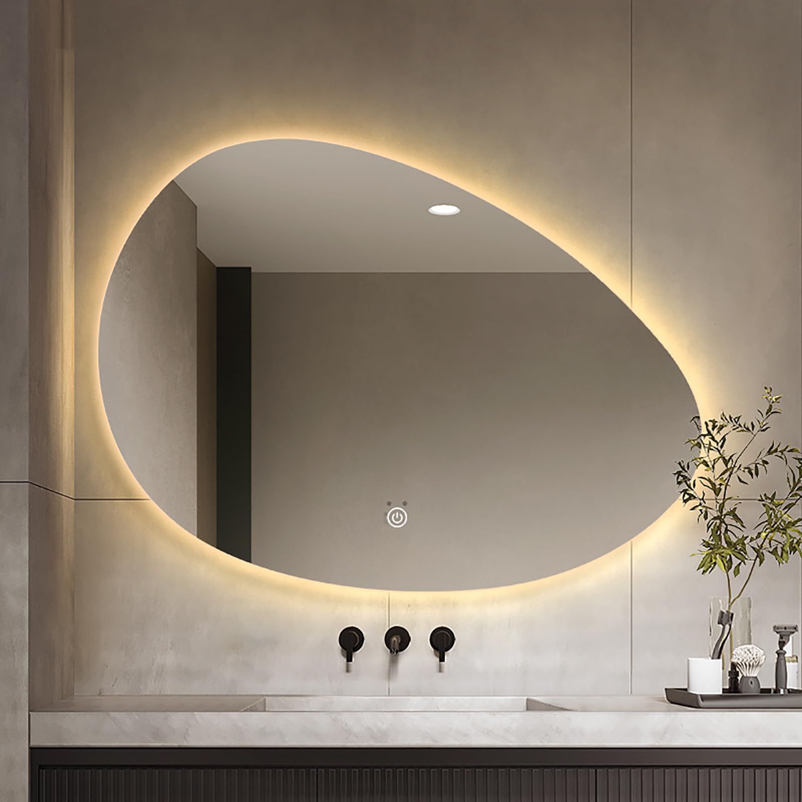 Specchio Espejo de baño ovalado con iluminación LED, regulable en 3 colores, retroiluminado, 50 x 70 cm/60 x 80 cm, espejo de maquillaje de pared asimétrico grande con iluminación a prueba de exp