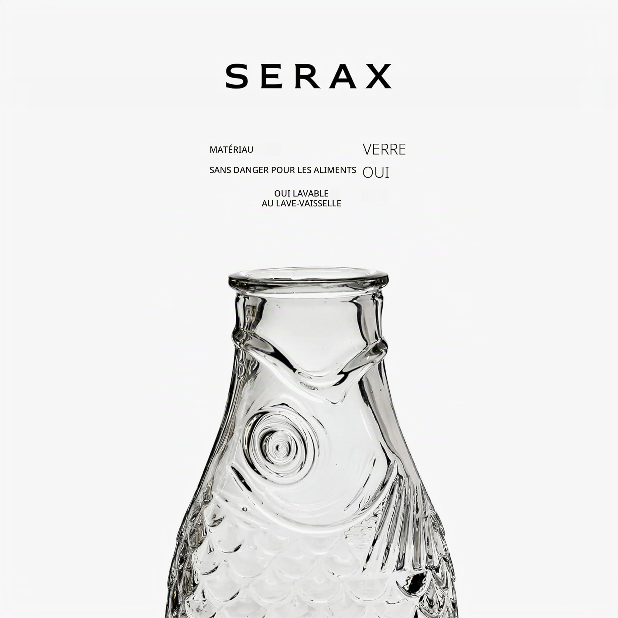 Carafe en verre pour l'eau | Collection Fish & Fish par Paola Navone | Carafe 850 ml | Bouteille transparente pour boissons | Convient comme vase