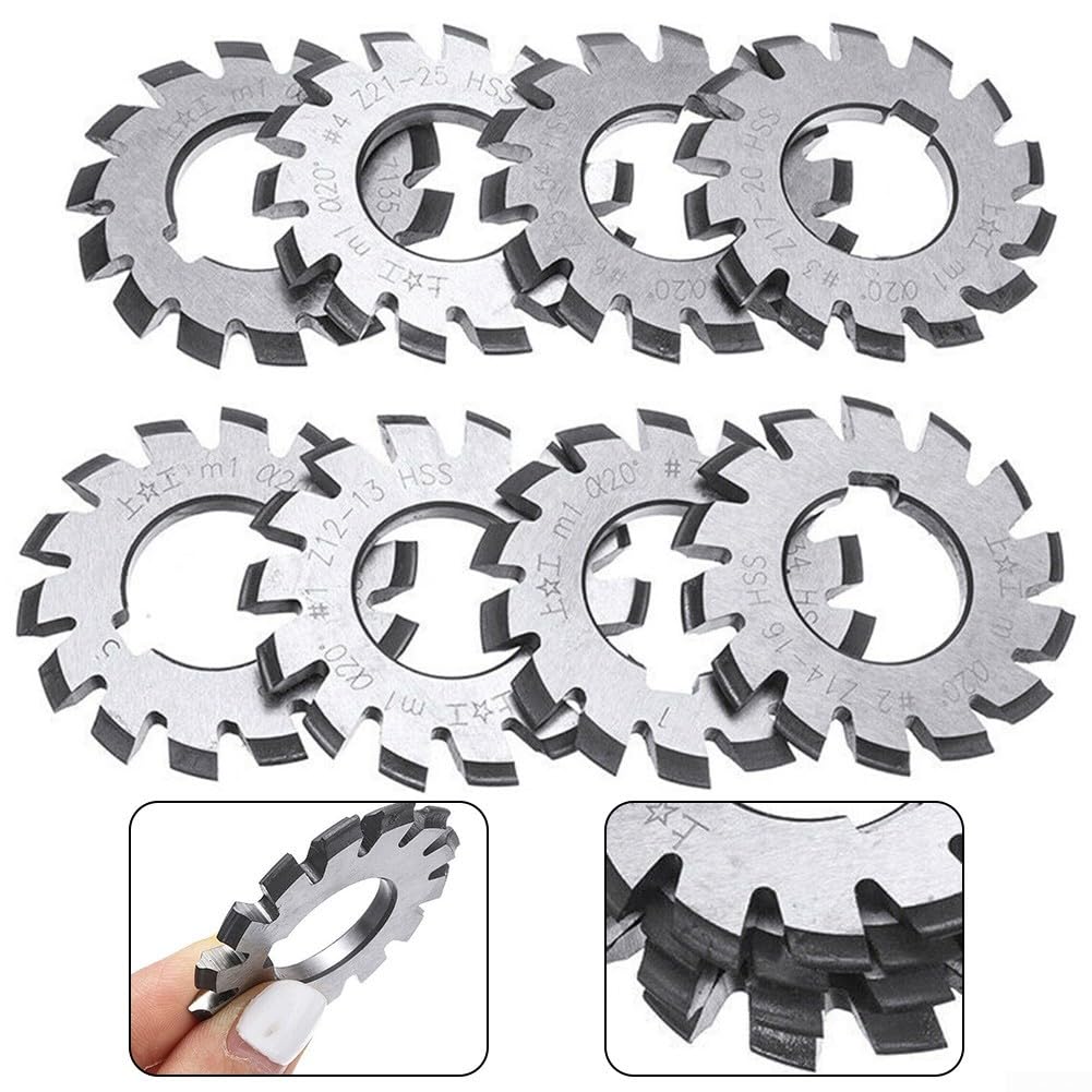 8Pcs Involute Gear Cutters, 22Mm Diameter HSS M1 Involute Gear Cutters Set, 20 Degree 18 Teeth,Milling Machine Tools