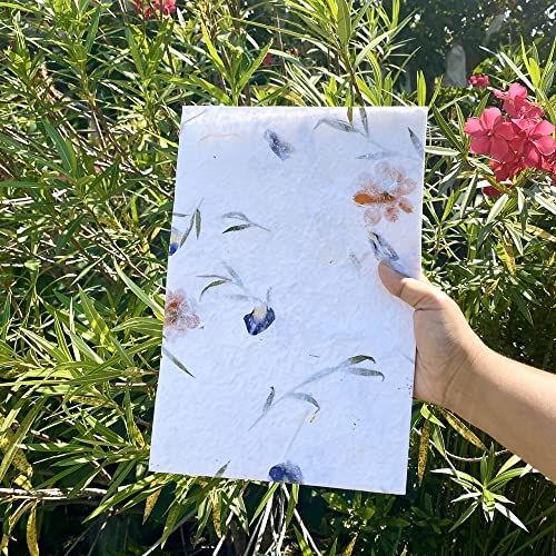 Handmade Thick Mulberry Paper Sheets, Painting, Writing, Decorative Paper, Craft Paper, Card Making Paper Diy Craft, A4, 20Pcs (Butterfly Pea Flowers, Starburst Flowers And Glass) #TOP1