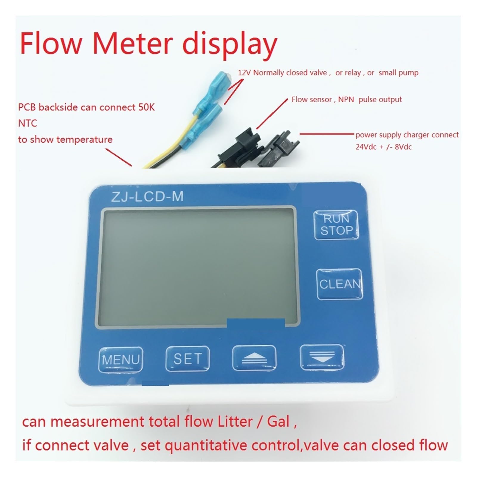 caudalímetro de líquidos, Medidor de flujo, contador de fluido, medidor de ZJ-LCD-M, Sensor de flujo de 1/2 "para Control de medición de líquido de agua cuantitativo(1 kit with NTC)