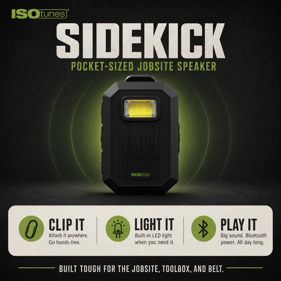 ISOtunes Sidekick Tragbarer Bluetooth-Lautsprecher – Mini-Bluetooth-Lautsprecher, robust, IP67 wasserdicht, staubdicht und sturzgeprüft, kabelloser Bluetooth-Arbeitslautsprecher