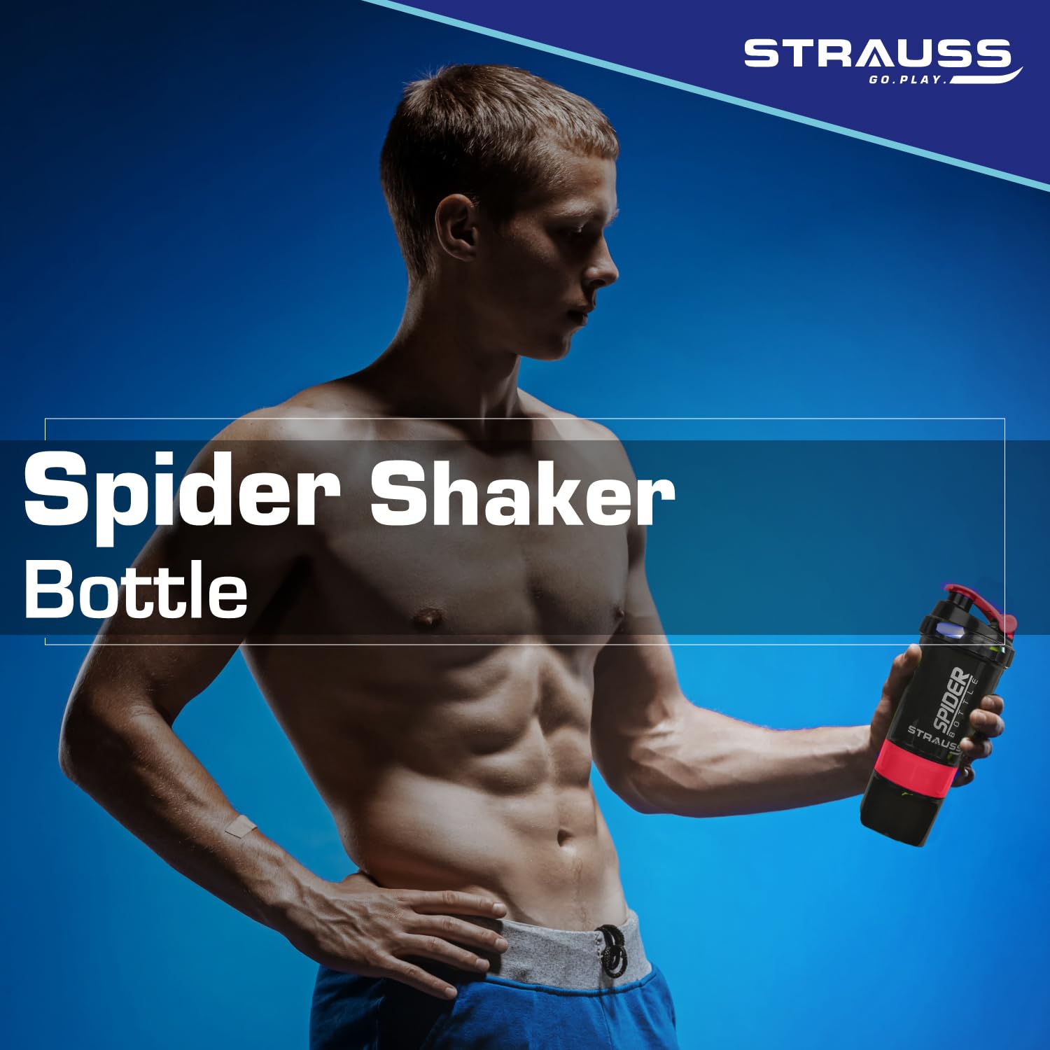 STRAUSS Spider Gym Shaker Bottle | Shakers for Protein Shake with 2 Storage Compartment | Leakproof Gym Protein Shaker for Post and Pre-Workout Drink | 100% BPA Free (500 ML, Pack of 1,Red) 1