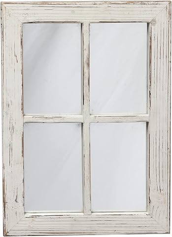 Espejo de Ventana Rústico de 28 x 40 cm, Blanco Espejos Decorativos de Pared Hecho a Mano, Espejo Vintage con Marco para Pasillo, Salón, Cocina