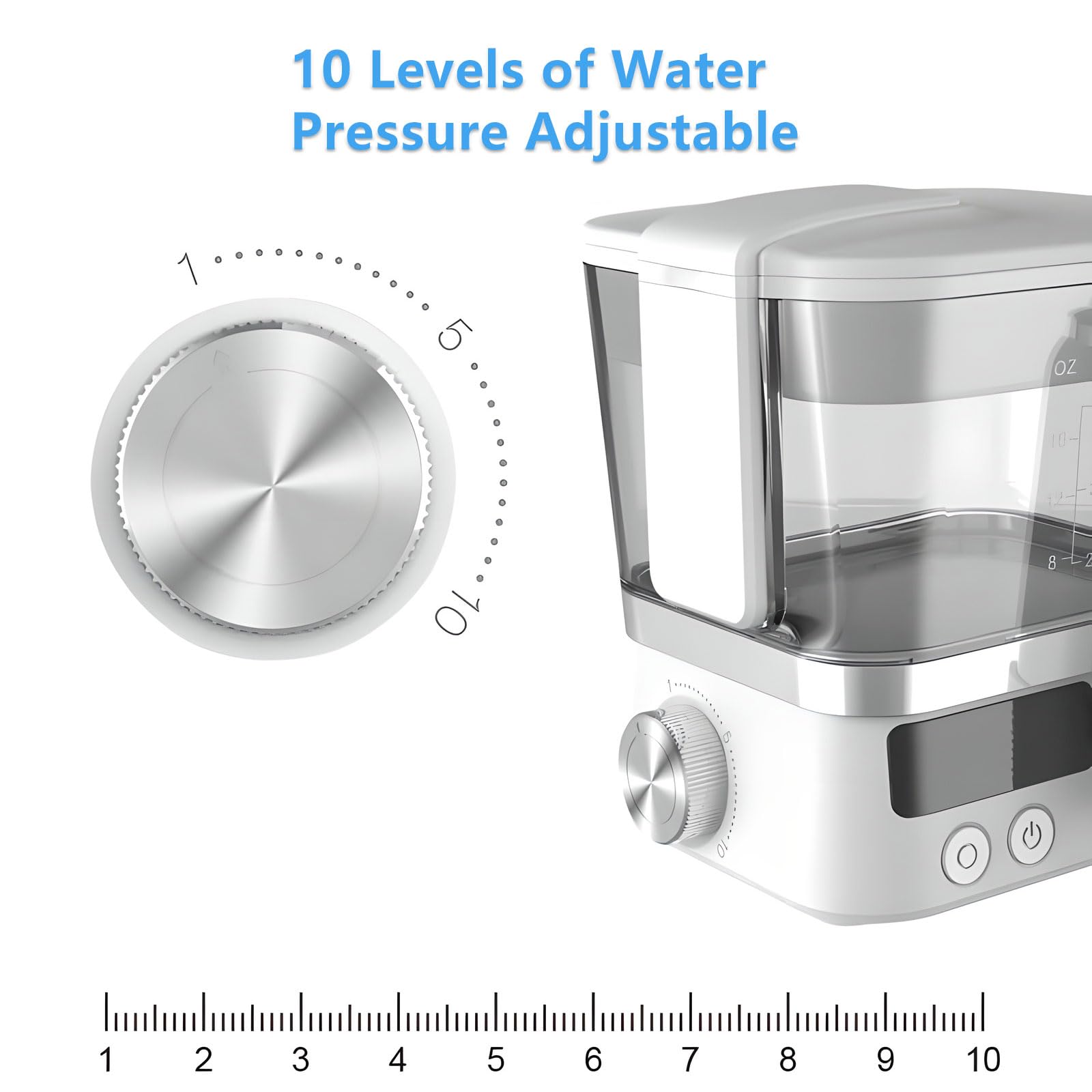 Irrigador bucal eléctrico de 600 ml, ajuste de presión en 10 niveles y boquilla giratoria de 360°, pantalla LED con múltiples modos, incluye 2 boquillas para el cuidado bucal