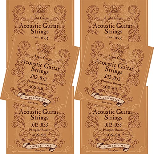 AA tHXt@[uY tH[NM^[ 3ZbgpbN Aria Acoustic Guitar Phosphor Bronze Strings 3Set Pack (AGS-203XL Extra Light, 6Zbg)
