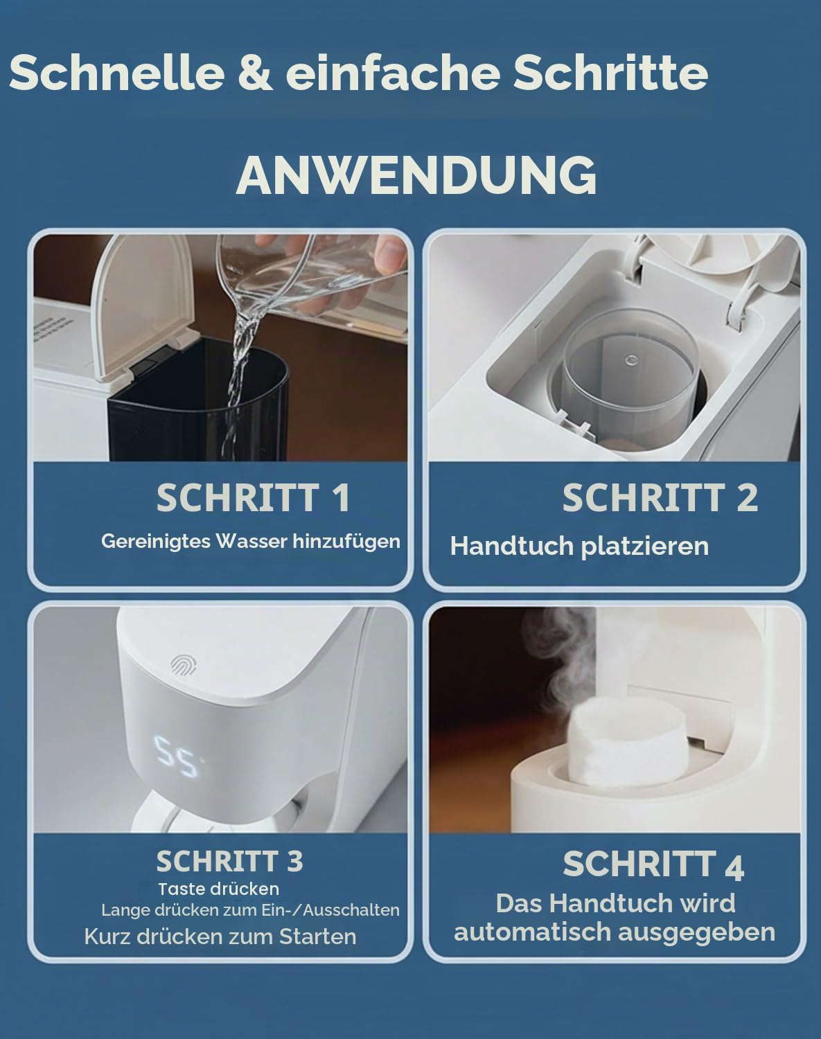 Gesichtshandtuchwärmer für Zuhause, Automatischer Handtuchspender mit 5 Sekunden Abkühlzeit, 55 °c Konstante Temperatur, Intelligente Sprachansagen, Gesichtspflege und Wellness