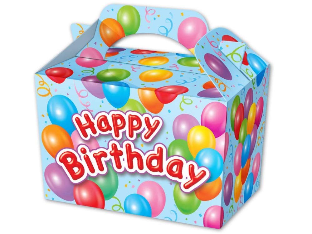 MustBeBonkers Happy Birthday Food Boxes Picnic Carry Meal Box Birthday Party Bag Plate (60 Boxes, Blue Box)