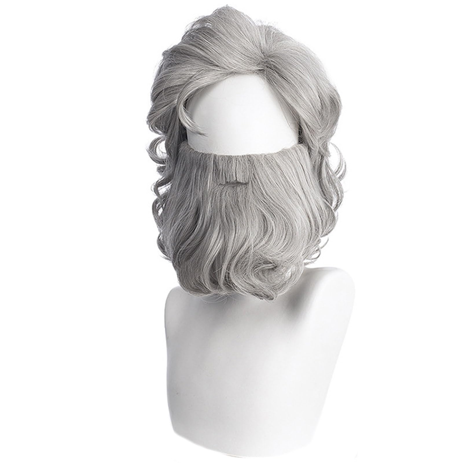 Perruque de Père Noël grise en fibre synthétique haute qualité avec barbe