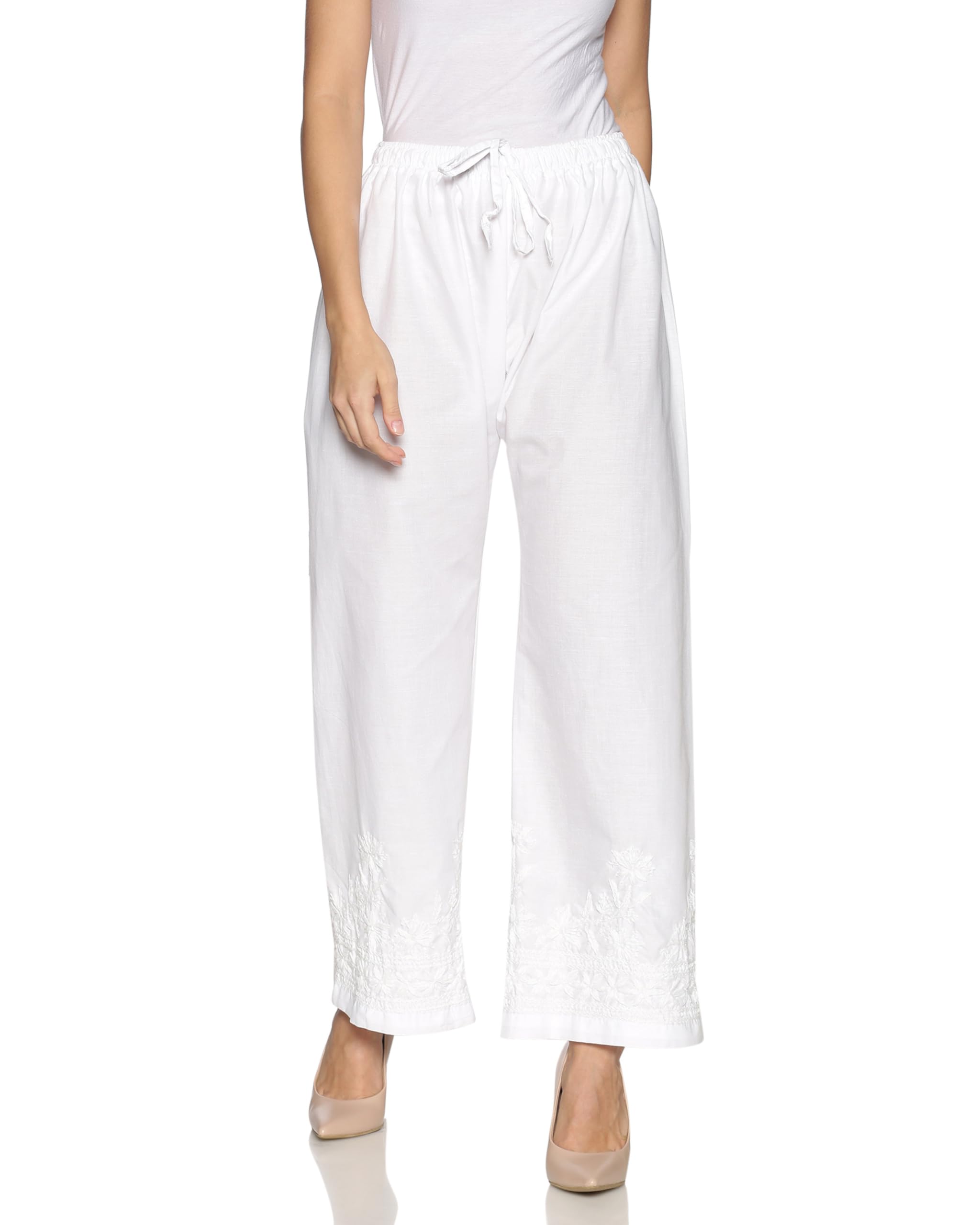 Pure Cotton White Plazzo with Chikan Embroidery Ideal for Ethnic and Casual Wear