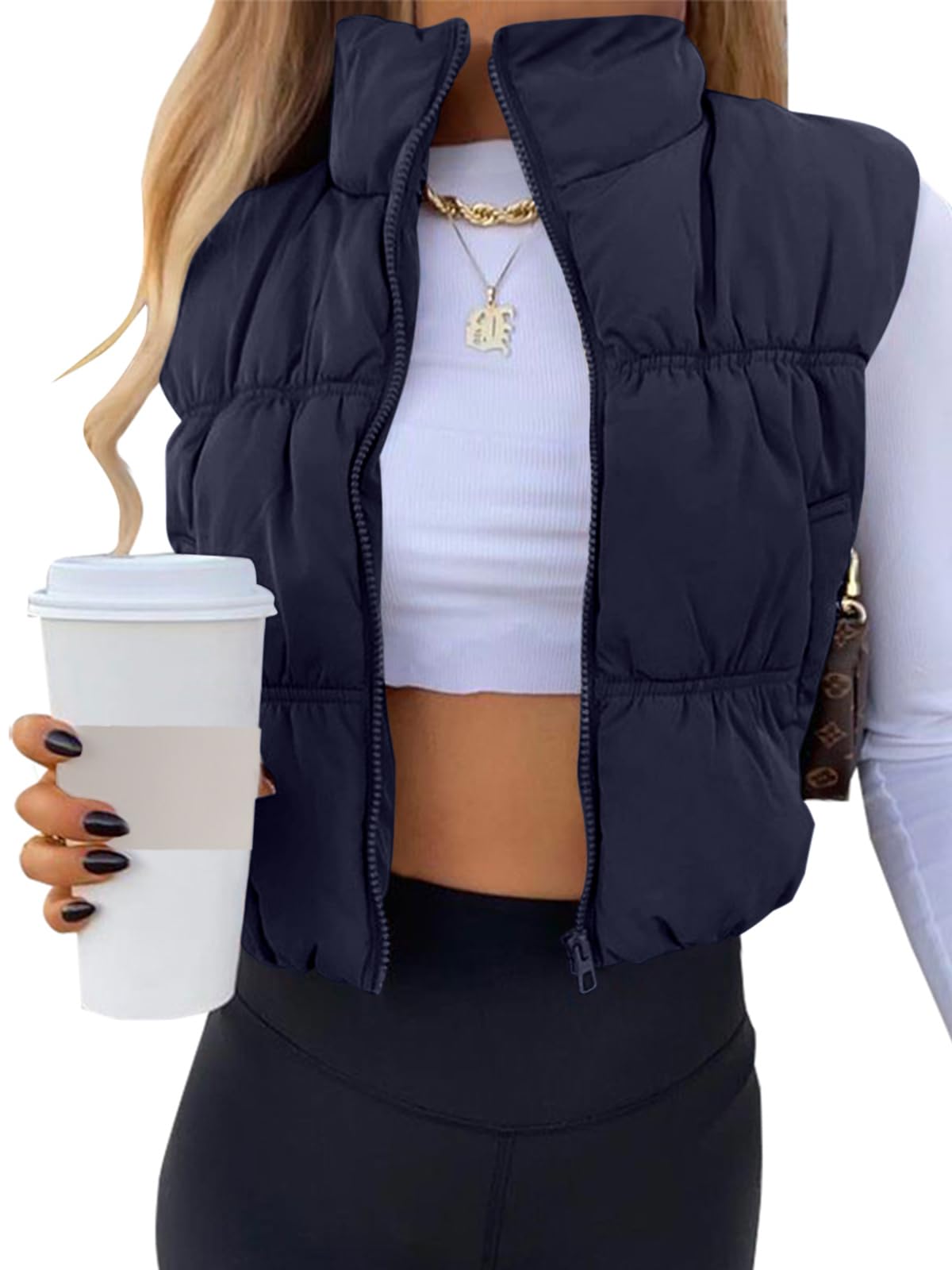 SySea Women's Crop Puffer Vest Zip Up Sleeveless Outerwear Padded Coat
