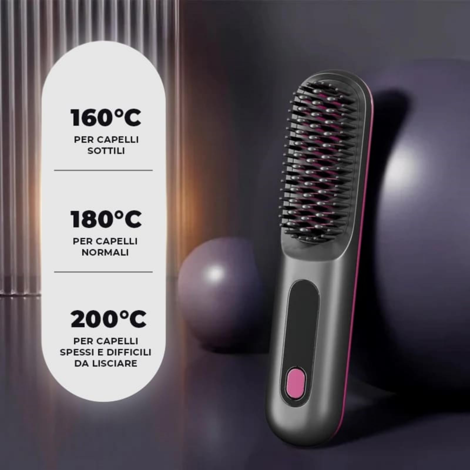 DemmyLab Spazzola Lisciante,Mini spazzola per capelli portatile senza fili per donne con indicatore di temperatura LCD,Riscaldamento rapido in 20 secondi