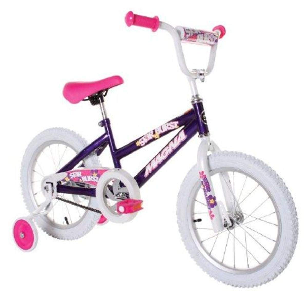 Dynacraft Magna Kids Bike Girls 16 Inch Wheels with Training Wheels in Purple for Ages 4 Years and Up
