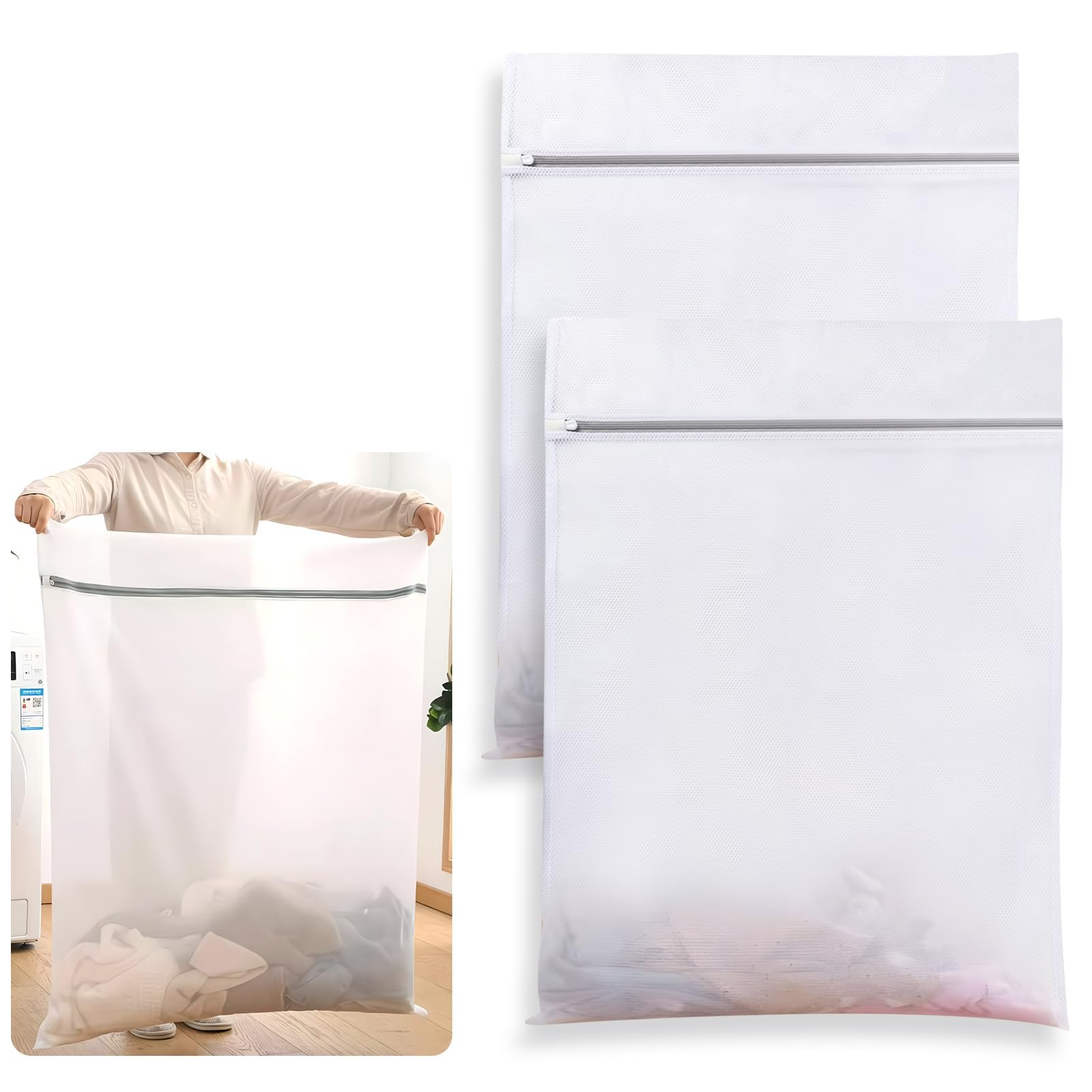 Godtkowty White 2 Pcs Large Mesh Laundry Bags With Zippers, 80X60cm Reusable Washing Bags For Laundry, Delicates Wash Bags For Sweaters, Coats, Lingerie, For Travel Organizer (80X60cm, )