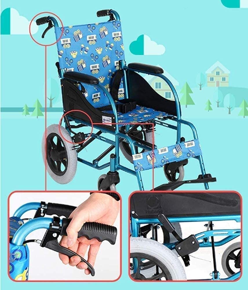 Sillas de ruedas Silla de ruedas manual ligera plegable multifunción para niños, implementación apta para niños de silla de ruedas plegable ultraligera Silla de ruedas manual Almacenamiento de silla