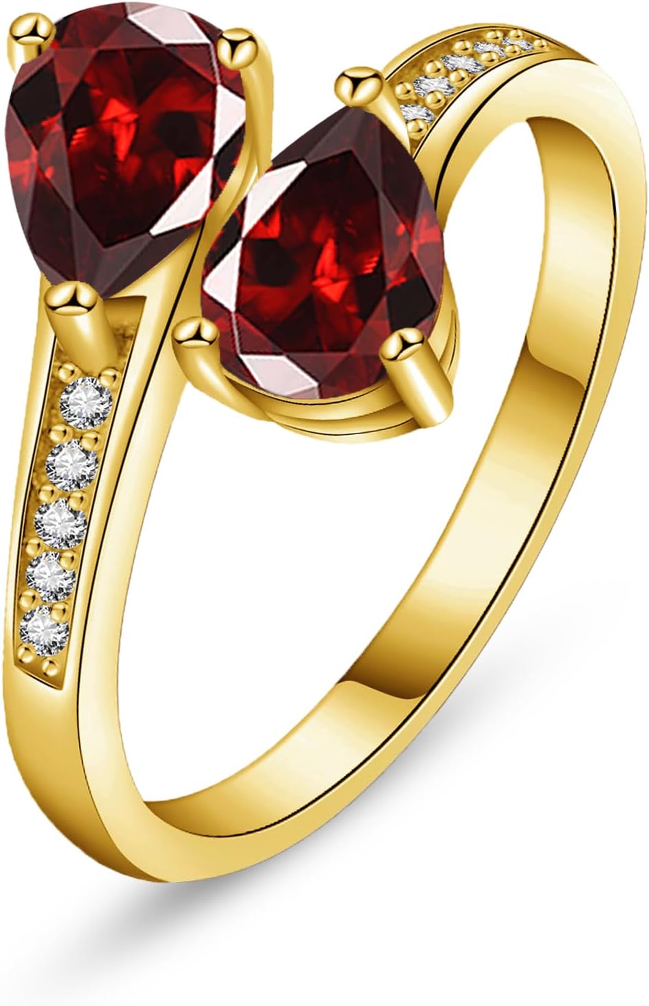 1.6ct Adjustable Women Teartrop Birthstone Ring, Thickened 14K Gold Plated Dainty CZ Gemstone Stackable Rings Band Birthday Jewelry Gifts Adjustable (US Size 5-10)