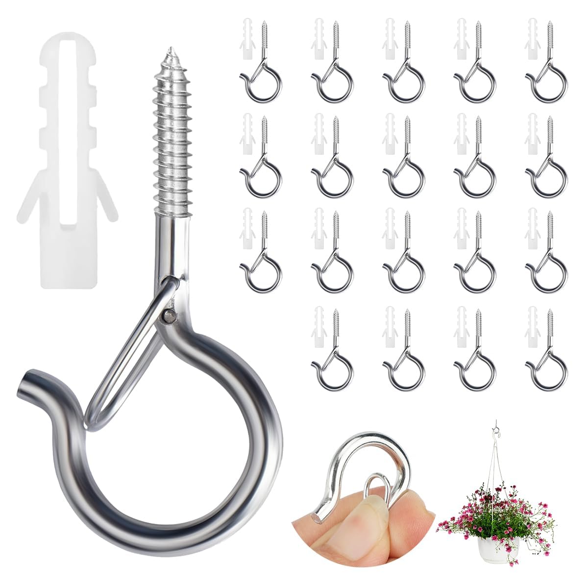 Pack of 20 Safety Screw Eye Hooks, Stainless Steel Screw in Hooks with Fuse
