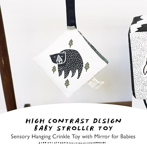 Miniatura 2 de Wee Gallery Woodland Animals Crinkle Pages - Juguete para cochecito de bebé, juguete sensorial colgante arrugado con espejo para bebés, arte animal