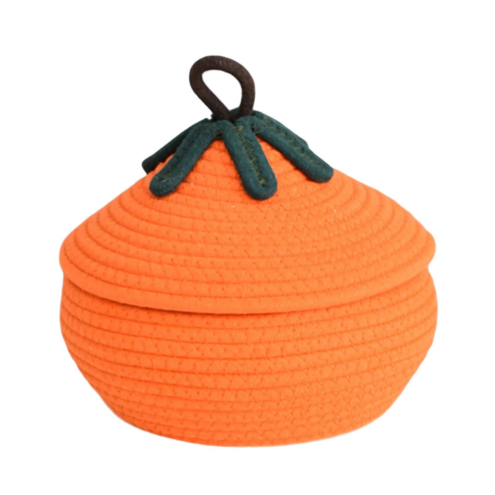 Peiiwdc Multicolor Handwoven Pumpkin Storage Basket With Lid, Cotton Rope For Halloween Tabletop Decor Pumpkin Shape Storage Basket