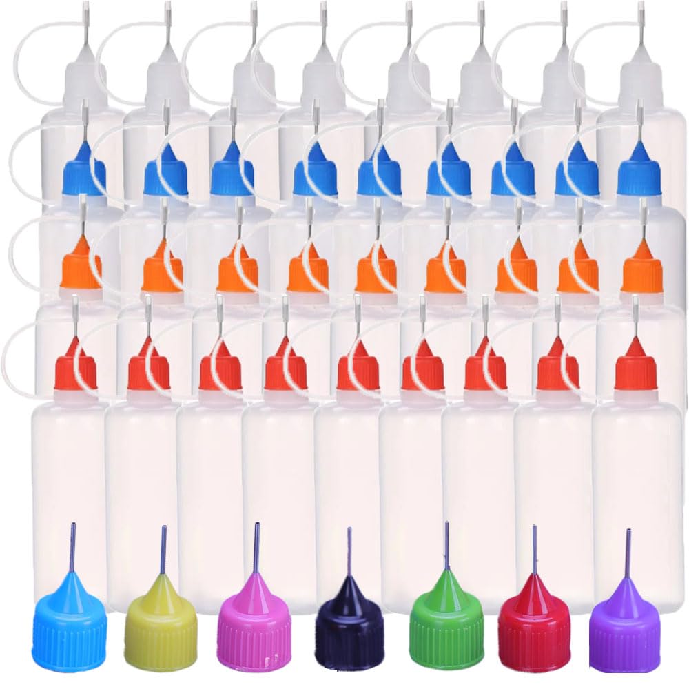 Leere Nadelspitzen-Kleber-Applikator-Flaschen, 3–120 ml, Quetschflasche, Kosmetik-Flüssigkeitsbehälter für Scrapbooking, Papier, Quilling, Bastelwerkzeug, Augenflüssigkeit, Tropfflaschen (Farbe