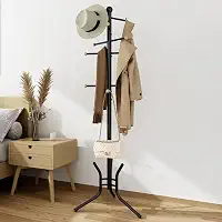 Cabideiro de Chão Organizador para Roupas Casaco Bolsa Chapéu 12 Ganchos, Adequado para Halls de Entrada, Salas de Estar e Quartos, Preto