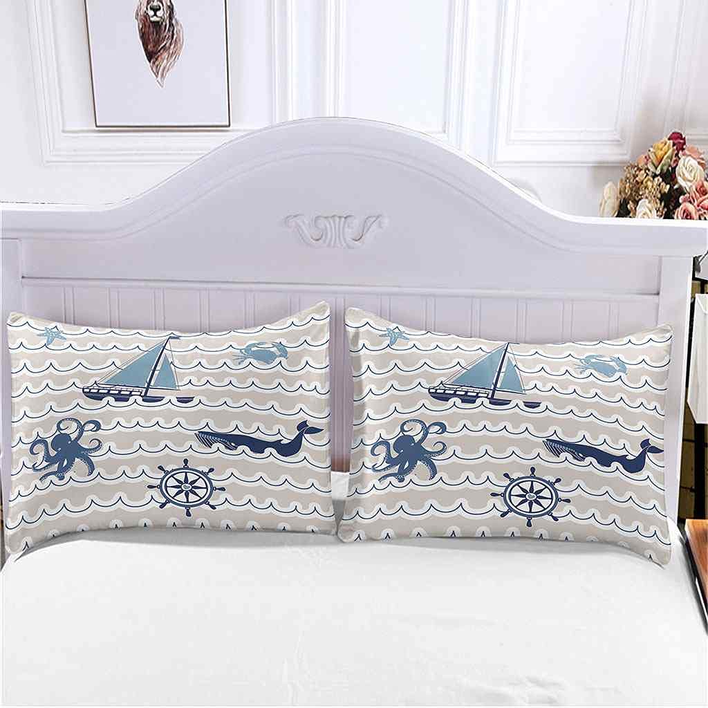 Parure Lit Requin 3D FANSU - Housse Couette 200x200cm + 2 Taies - Microfibre Douce Lavable Machine - Thème Sous-marin