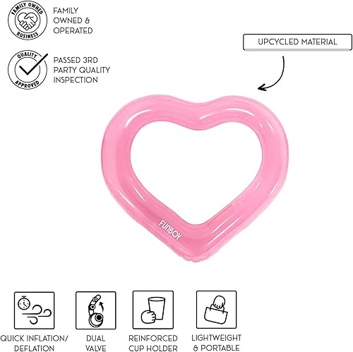 Miniatura 2 de FUNBOY Flotador de tubo gigante de 40 pulgadas con forma de corazón hecho de materiales 2 veces más gruesos