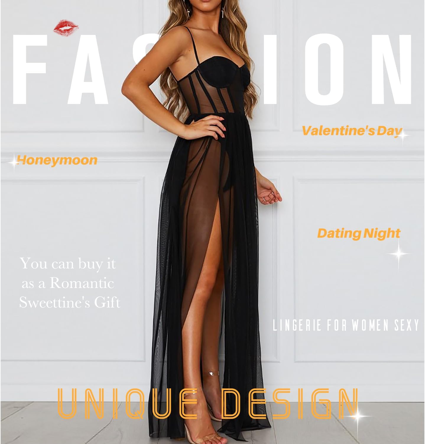 Women Spaghetti Strap Sexy Dress Mesh Bodycon Slip Dress Lingerie Backless Party Long Dresses - Image 6