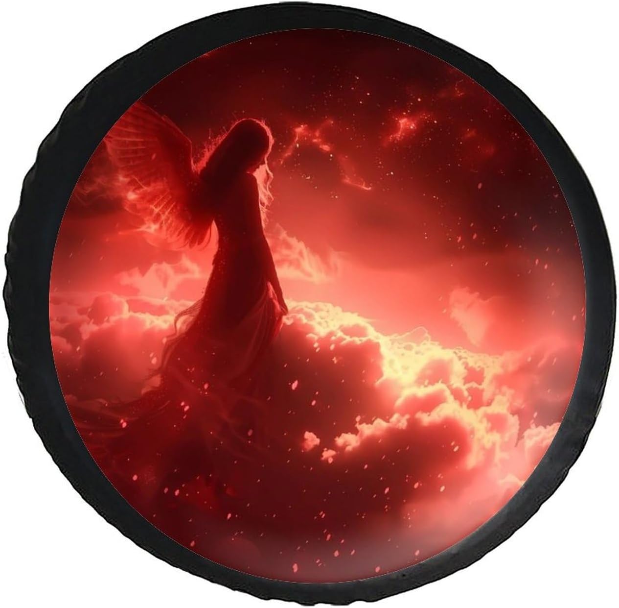 Beautiful Angel Woman with Red Wings Tire Covers PU Leather Spare Tire Wheel Cover Waterproof Wheel Cover Wheel Accessories 34inch