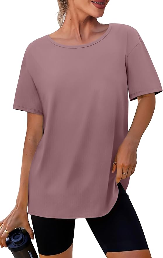 SAMPEEL Womens Workout Tops Oversized T Shirts Loose Fit Crewneck Short Sleeve Summer Sun Protection UPF 50+